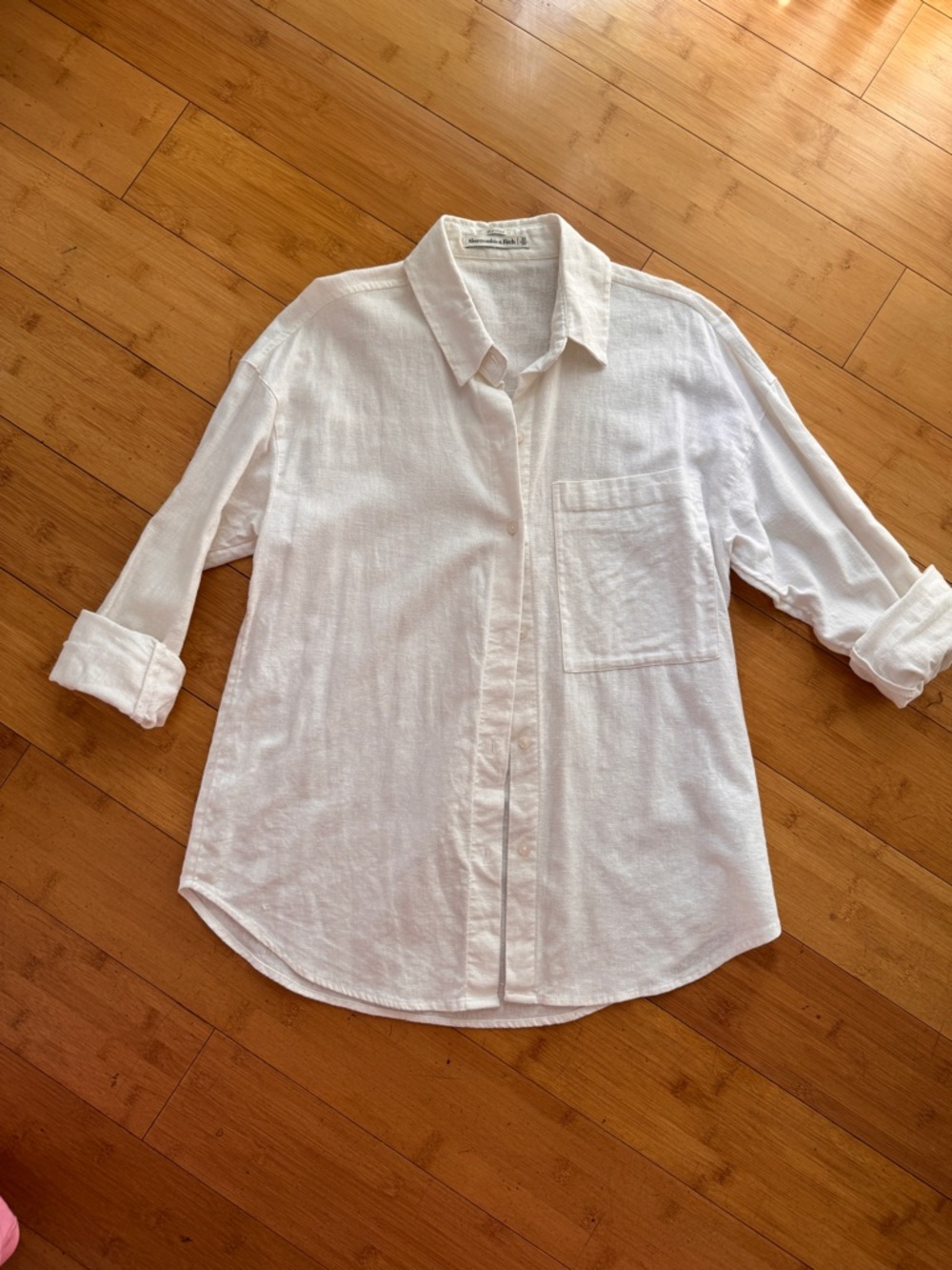 ABERCROMBIE & FITCH, XS, oversized linen/cotton blend button down shirt